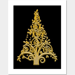 Merry Christmas Santa Golden Tree Decorations Posters and Art